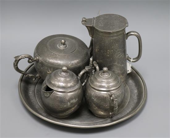 A Chinese Kutztown Swatow pewter tea set
